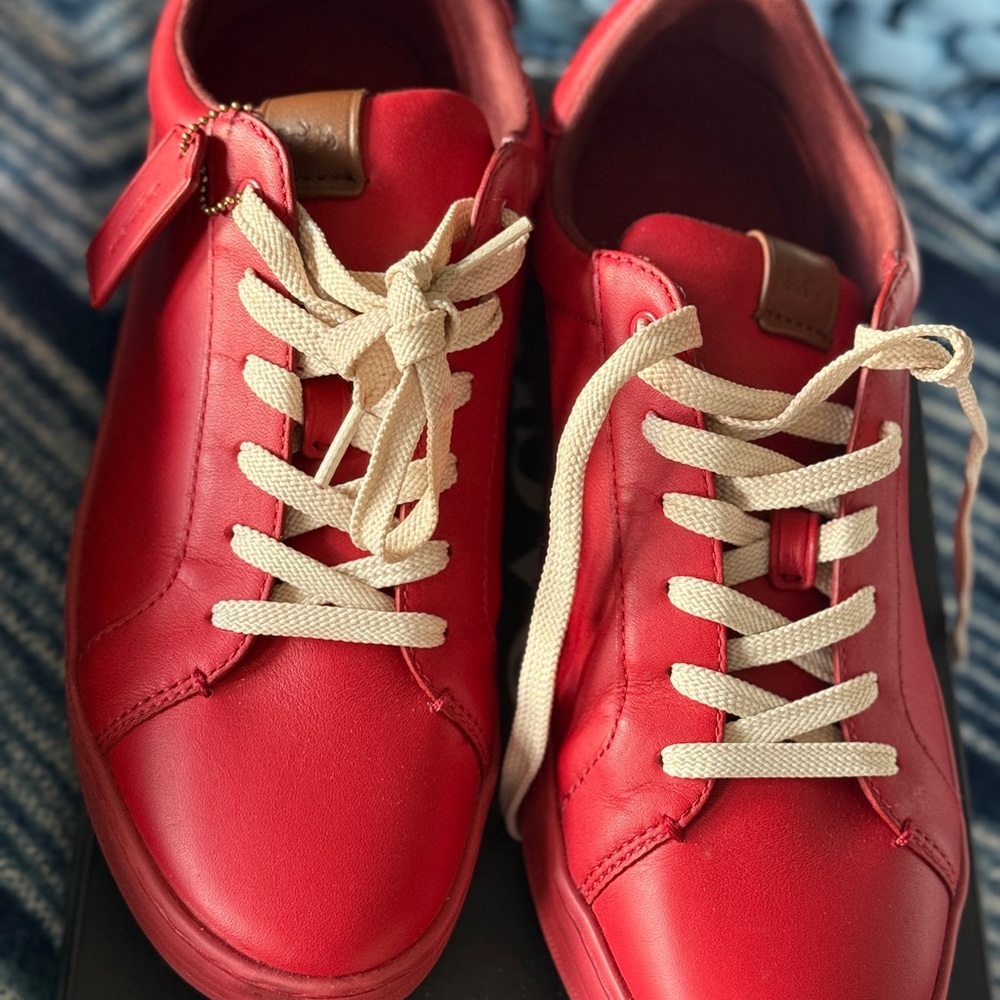 Coach low line Red Leather Sneakers with Cream Laces